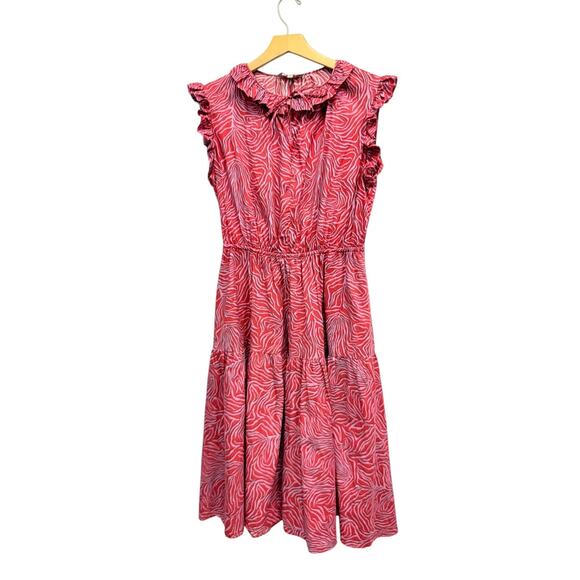 Tucker Red Zebra Print Ruffle Midi Dress Sleeveless Tiered size Medium - Picture 3 of 6